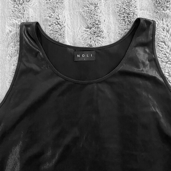 Black Dark Glossy Shine Active Sporty Flowy Tank Top + Spandex Biker Shorts - Picture 4 of 6